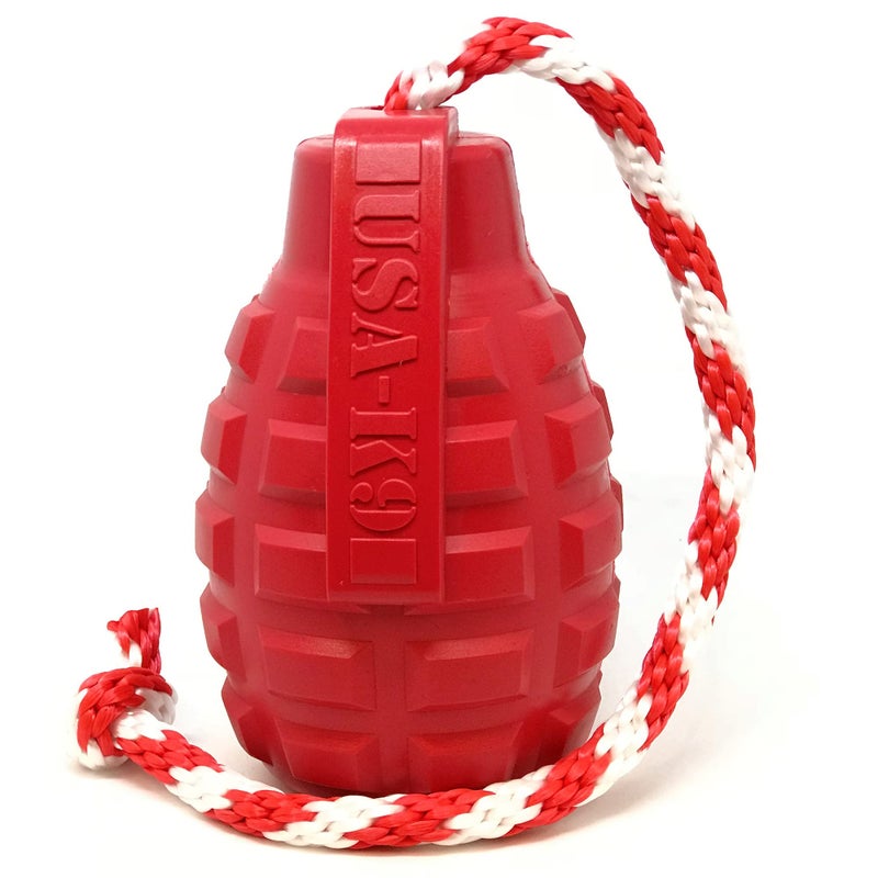 SodaPup USA-K9 Grenade â€“ Durable Dog Tug Toy, Chew Toy & Treat Dispenser Made in USA from Non-Toxic, Pet-Safe, Food Safe Natural Rubber Material for Mental & Physical Stimulation, Bonding, & More - Image 1
